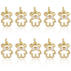 Настоящее золото 18K 10шт. латунь с подвесками из кубического циркония, нести прелести, долговечный, без свинца и без кадмия, с целью перехода в кольце, реальный 18 k позолоченный, 19.5x13x3 мм, отверстие : 4 мм