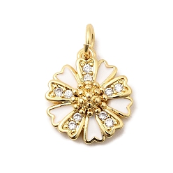 Белый Стойки обшивки латунные подвески, с кубического циркония и эмали, , долговечный, без свинца и без кадмия, с целью перехода в кольце, реальный 18 k позолоченный, белые, 14x12.5x4 мм, отверстие : 3.5 мм