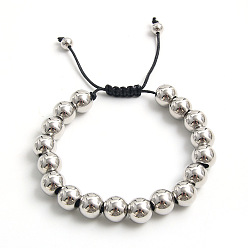 Платина Регулируемые гальванизированные титановые 304 бусины из нержавеющей стали плетеные браслеты из бусин для женщин и мужчин, платина, внутренний диаметр: 3/8 дюйм (1 см)