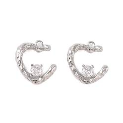 Платинированный Подвески из латуни с прозрачным стеклом, шарма сердца, Реальная платина, 15x14x3.5 мм, отверстие : 1.4 мм