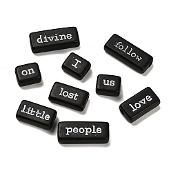 Черный Непрозрачные акриловые бусины, прямоугольник со случайной буквой, чёрные, 10x12~24x6 мм, отверстие : 3 мм, 420 шт / 500 г