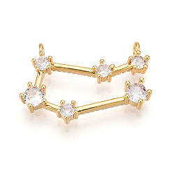 Близнецы Латунные микро проложить кубического циркония подвески, обереги двенадцати созвездий, долговечный, без никеля , реальный 18 k позолоченный, Близнецы, 14.5x22.5x3 мм, отверстие : 1.2 мм