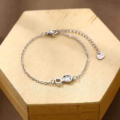 Stainless Steel Color 304 Stainless Steel Cat Shape Link Bracelets, Cable Chain Bracelets for Women, Stainless Steel Color, 6.50 inch(16.5cm)