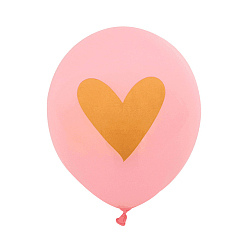 Pink Round with Gold Tone Heart Latex Valentine's Day Theme Balloons, for Party Festival Home Decorations, Pink, 304.8mm, about 100pcs/bag