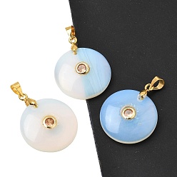 Opalite Opalite Pendants, Coin Charms with Brass Pave Cubic Zirconia Findings, Golden, 27x21x5mm, Hole: 4x3.5mm