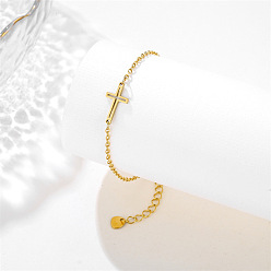 Золотой Браслет из нержавеющей стали с поперечными звеньями и тросовыми цепочками, золотые, 6-1/2 дюйм (16.5 см)