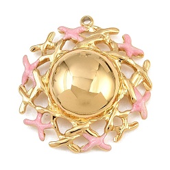 Pink 304 Stainless Steel Enamel Pendants, Ion Plating(IP), Flower Charms, Real 18K Gold Plated, Pink, 31.5x28x8.5mm, Hole: 1.6mm