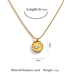 Flat Round 304 Stainless Steel Crystal Rhinestone Pendant Necklaces, Golden, Flat Round, 15.75 inch(40cm), pendant: 23x17mm