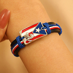Синий PU кожаный браслет шнура, украшения из сплава эмали для мужчин и женщин, флаг с лягушкой, синие, 4~9-1/8 дюйм (10~23 см)