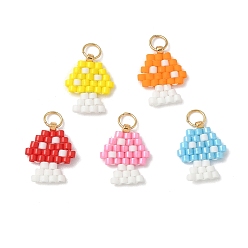 (52) Непрозрачная лаванда Бисер ручной работы миюки, подвески-грибы с ткацким узором, с 304 кольцами из нержавеющей стали, разноцветные, 12x10x2 мм, отверстие : 2.5 мм