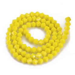 Yellow Opaque Solid Color Glass Beads Strands, Imitation Jade, Faceted, Bicone, Yellow, 4.5x4mm, Hole: 1mm, about 92~96pcs/strand, 13.78~14.37 inch