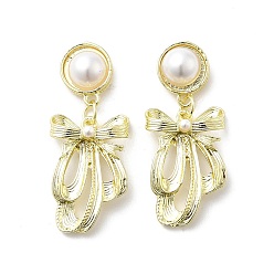 Light Gold Серьги-гвоздики с подвесками из латуни с бантом, с пластиковыми бусинами из искусственного жемчуга, золотой свет, 39x16 мм