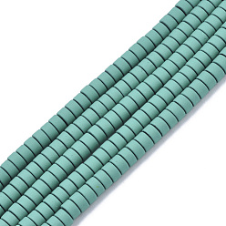 Teal Spray Painted Non-magnetic Synthetic Hematite Beads Strands, Flat Round/Disc, Teal, 4x2mm, Hole: 0.9mm, about 168~170pcs/strand, 15.94 inch(40.5cm)