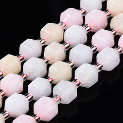 White Jade Natural White Jade Beads Strands, Imitation Morganite, with Seed Beads, Faceted, Polygon, 8x7.5mm, Hole: 1.2mm, about 37~39pcs/strand, 14.69 inch~15.16 inch(37.3cm~38.5cm)