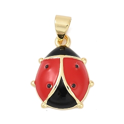 Настоящее золото 18K Латунные подвески, без кадмия и без свинца, с эмалью, божья коровка прелести, реальный 18 k позолоченный, 18x14x5 мм, отверстие : 4x3.3 мм