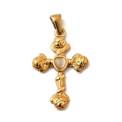 Настоящее золото 18K 304 подвески из нержавеющей стали, ионное покрытие (ip), с кошачий глаз, очарование розового креста, реальный 18 k позолоченный, 31x20.5x3.5 мм, отверстие : 5.5x2.5 мм