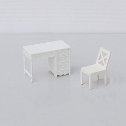 Белый Пластиковые миниатюрные украшения, аксессуары для домашнего кукольного домика с микро-ландшафтом, столы и стулья, белые, 35~40x25 мм
