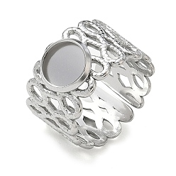 Stainless Steel Color 304 Stainless Steel Cuff Ring Components, Round Bezel Pad Ring Setting, Stainless Steel Color, 13mm,18mm, Tray Size: 8mm