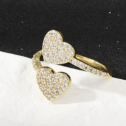Настоящее золото 18K Манжеты из латуни с микро паве кубический цирконий для женщин, сердце, стойки покрытие, без кадмия и без свинца, долговечный, реальный 18 k позолоченный, размер США 9 3/4 (19.5 мм)