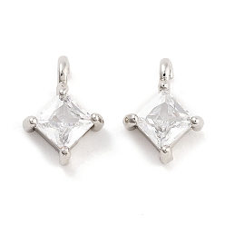 Платина Латунь с кубическим цирконием подвеской, без кадмия, без никеля и без свинца, ромб, платина, 9.2~9.8x7x3.5 мм, отверстие : 1.4~1.6 мм