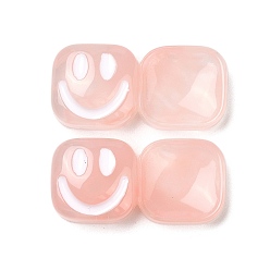 Pink Смола декодирует кабошоны, улыбающееся лицо квадратное, розовые, 11x27x7 мм