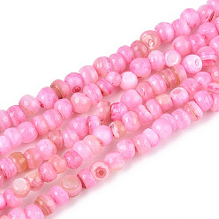 Ярко-Розовый Натуральные пресноводные окрашенные бусы из ракушек, рондель, ярко-розовый, 2~3.5x1~3 мм, отверстие : 0.8 мм, около 162~169 шт / нитка, 14.96~15.35'' (38~39 см)