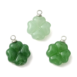 Платина 3шт 3 цвета имитация нефритового стекла подвески, подвески в виде четырехлистного клевера, с латунными штифтовыми скобами, платина, 13.5x10.5x4.5 мм, отверстие : 1.6 мм, 1 шт / цвет