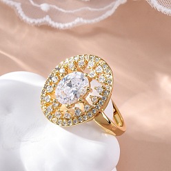 Золотой Латунные микропаве прозрачные кубические цирконии регулируемые кольца для женщин, овальные, золотые, внутренний диаметр: 19 мм