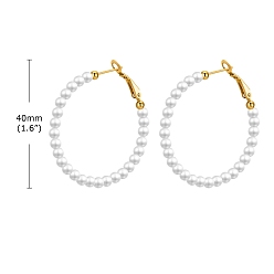 White Plastic Imitation Pearl Stud Earring, with 304 Stainless Steel Finding, Ring, Golden, White, 40mm