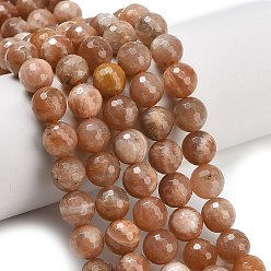 Солнечный Камень Натуральный Sunstone бисер пряди, граненые, круглые, 10 мм, отверстие : 1 мм, около 38~39 шт / нитка, 15.16'' (38.5 см)