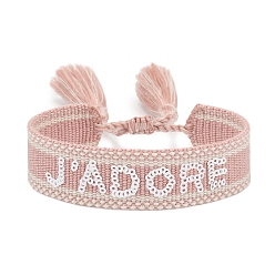 Pink Браслеты из полиэфирного шнура на тему Дня святого Валентина, с кисточкой, розовые, внутренний диаметр: 2-3/8 дюйм (6 см)