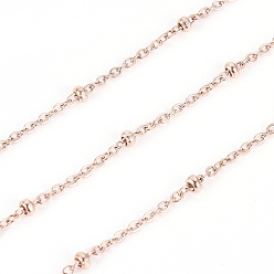 Розовое Золото Ионное покрытие (ip) 304 кабельные цепи из нержавеющей стали, спутниковые сети, с катушкой и бисером, пайки, розовое золото , 1.6x1x0.3 мм, 2x1 мм, около 32.8 футов (10 м) / рулон