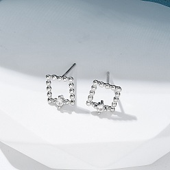Платина Серьги-гвоздики из циркония, квадратный, платина, 8.5x7.5 мм