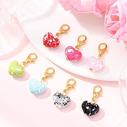 Золотой Подвесные украшения в форме сердца из непрозрачного акрила, окрашенные распылением, Сплав с застежками когтя омара, золотые, 25.5 мм