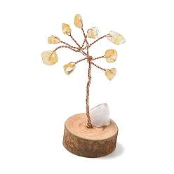 Цитрин Натуральные цитриновые чипсы Дерево жизни украшения, деревянная основа с медной проволокой, фен-шуй энергетический камень подарок для домашнего офиса украшение рабочего стола, 23~24.5x21~22x56~63 мм