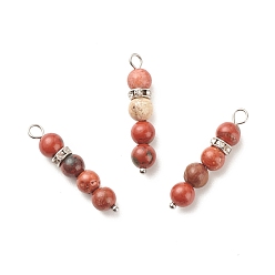 Red Jasper Natural Red Jasper Pendants, with Platinum Tone Brass Crystal Rhinestone Spacer Beads, 30~34x6.5mm, Hole: 3.3mm