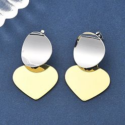 Платиновый & Золотой Двухцветные латунные серьги-гвоздики в форме сердца для женщин, стойки покрытие, прочное покрытие, без кадмия и без свинца, платиной и золотом, 40.5x25.5 мм