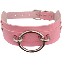 Pink Чокеры из искусственной кожи для женщин, с кольцами из железа и нержавеющей стали, цвет нержавеющей стали, розовые, 16.97 дюйм (43.1 см)