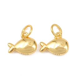 Золотой 925 серебряные подвески-рыбки, с печатью 925, золотые, 8.5x10.5x3.5 мм, Перейти кольцо: 5x0.8 мм, 3.5 мм внутренним диаметром