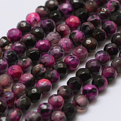 Deep Pink Faceted Natural Fire Crackle Agate Beads Strands, Round, Dyed & Heated, Deep Pink, 4mm, Hole: 0.8mm, about 90~92pcs/strand, 14 inch(35.6cm)