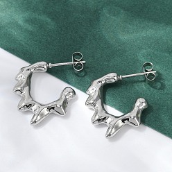 Нержавеющая Сталь Цвет Не тускнеет 304 серьги-гвоздики из нержавеющей стали, плавящиеся капли, полукруглые серьги для женщин, цвет нержавеющей стали, 21x18.5x3.5 мм, штифты : 0.6 мм