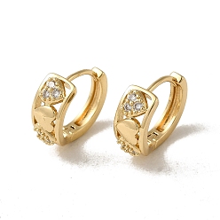 Light Gold Pendiente de aro de micro circonio cúbico de latón, corazón, la luz de oro, 14.5x6.5 mm
