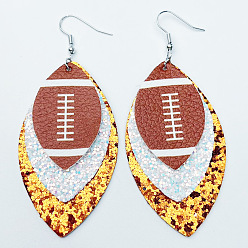 Rugby Серьги-подвески из синтетической кожи, платина, мяч тема, регби, 80 мм