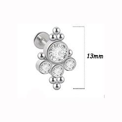 Нержавеющая Сталь Цвет 316l хирургическая нержавеющая сталь и g23 титан и хрустальные стразы плоские круглые серьги для хряща, лабреты с внутренней резьбой, цвет нержавеющей стали, 8 мм, штифты : 1.2 мм, Кулон : 13 мм