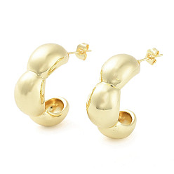 Golden Brass Pea Shape Stud Earrings, Half Hoop Earrings, Golden, 27x9.5mm