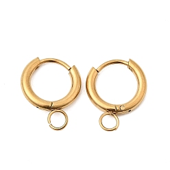 Настоящее золото 18K 304 серьги с обручем из нержавеющей стали, ионное покрытие (ip), с горизонтальной петлей, реальный 18 k позолоченный, 16x12x2 мм, отверстие : 2.7 мм, штифты : 0.8 мм