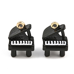 Black Alloy Enamel Pendants, Piano Charms, Golden, Black, 14.5x10.5x10.5mm, Hole: 1.2mm