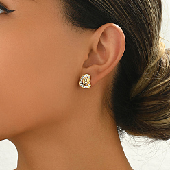 Сердце Элегантные латунные серьги-гвоздики, со стразами, реальный 18 k позолоченный, сердце, 12x14 мм