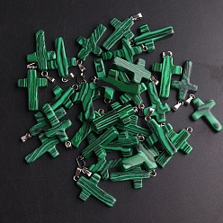 Malachite Synthetic Malachite Pendants, with Platinum Tone Brass Findings, Cross, 25x18mm