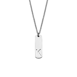 Letter K 304 Прямоугольные ожерелья из нержавеющей стали с вырезанными лазером инициалами, цвет нержавеющей стали, не тускнеет, Письмо K, 21.65 дюйм (55 см)